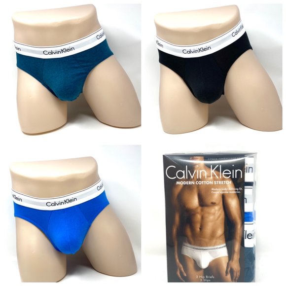 š³SALEš³ Calvin Klein Men 3 Pack Hip Brief Blue Black Green Cotton Stretch Logo